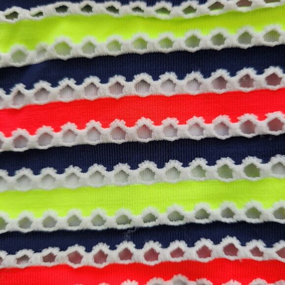 Milly Cabana High Neck Halter Neon Stripe Eyelet Bikini Top size Medium - Picture 6 of 11